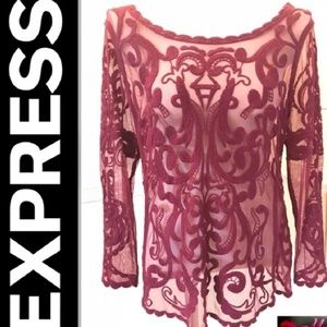Express Embroided Lace Mesh Top